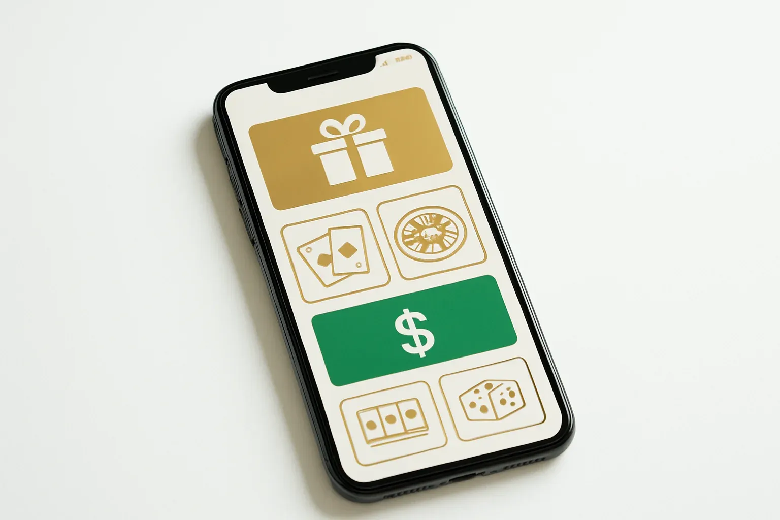 Modern smartphone displaying sleek casino app with games and bonuses